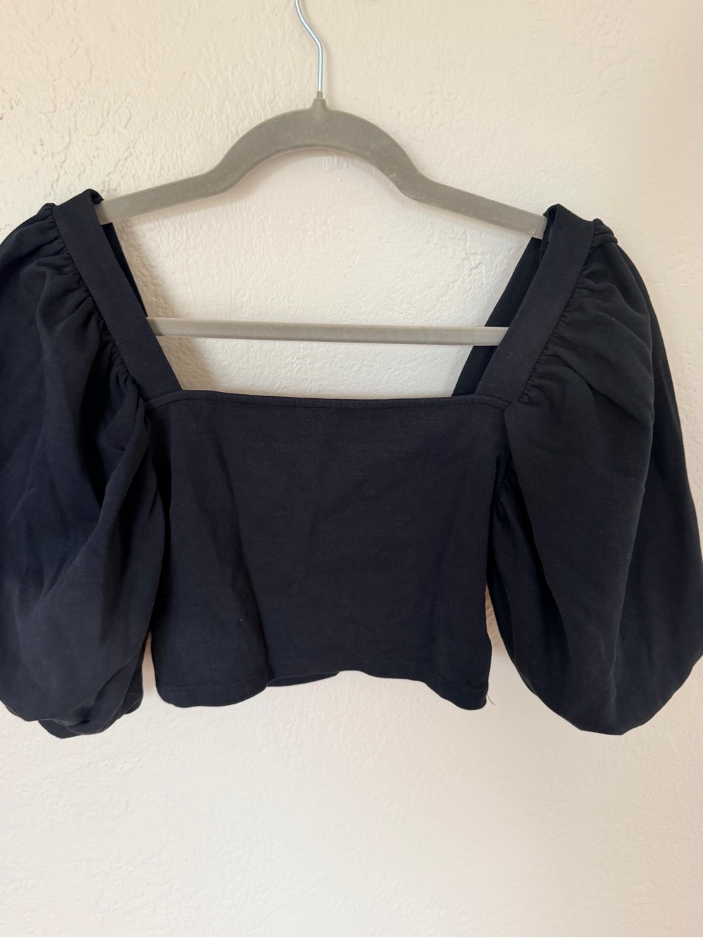 OAK Black Square Neck Puff Sleeve Crop Top